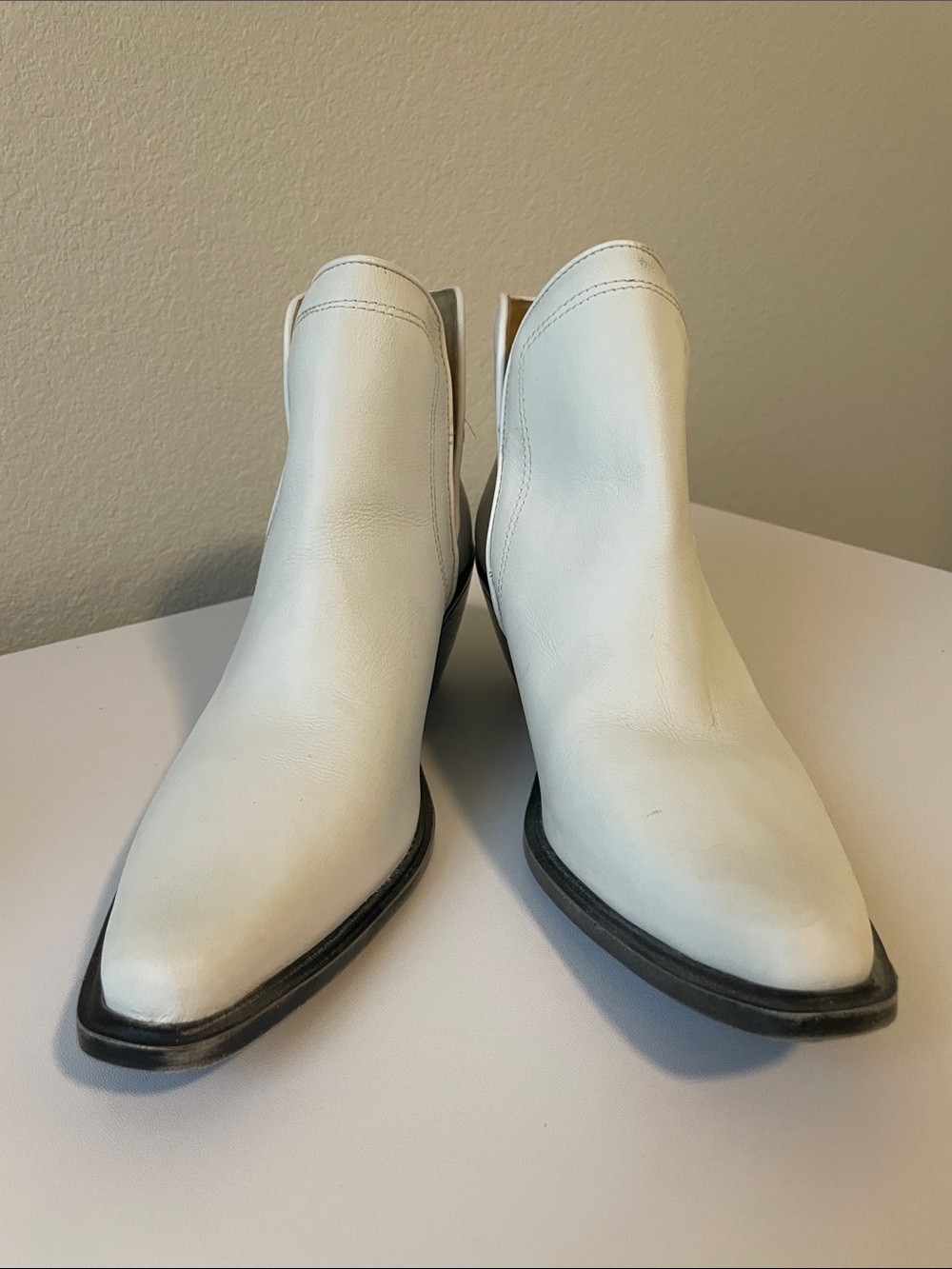 OUT WEST Women's White Leather Ankle Booties - Minimal Slip-On Style